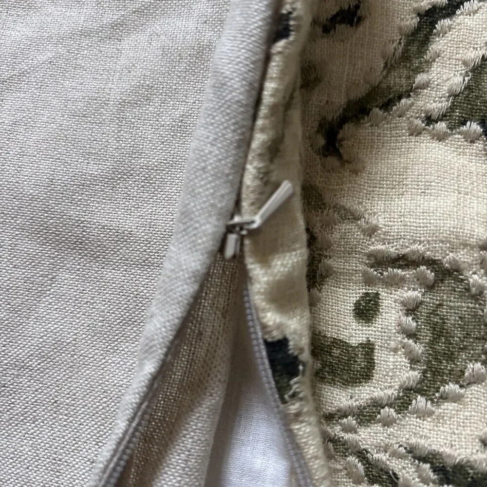 NWOT Pottery Barn Reilley Pillow Cover Linen Sage Green Cream 22” Embroidered